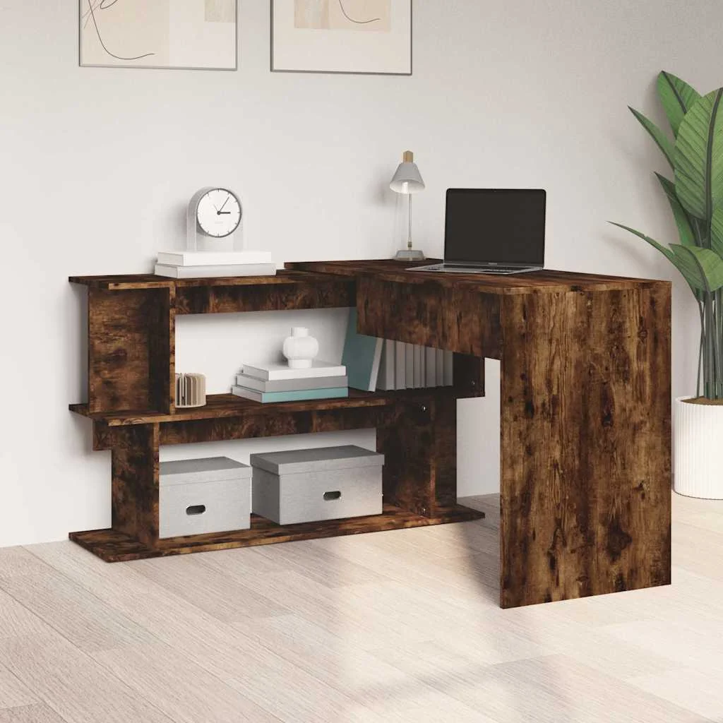 Bureau d'angle 200 x 50 x 76 cm chêne fumé bois d'ingénierie – vue de détail