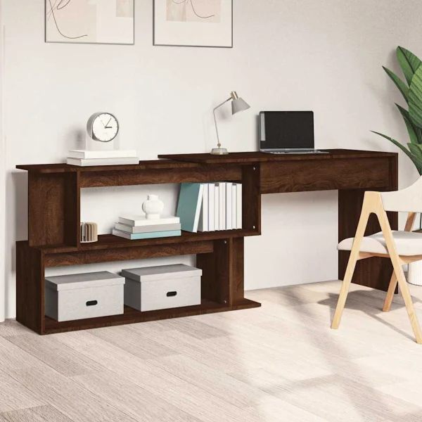 Bureau d'angle 200 x 50 x 76 cm chêne marron bois d'ingénierie – vue d’ensemble