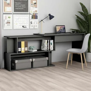 Bureau d'angle 200 x 50 x 76 cm gris aggloméré – vue d’ensemble