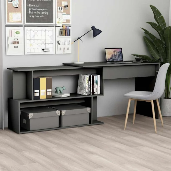 Bureau d'angle 200 x 50 x 76 cm gris aggloméré – vue d’ensemble