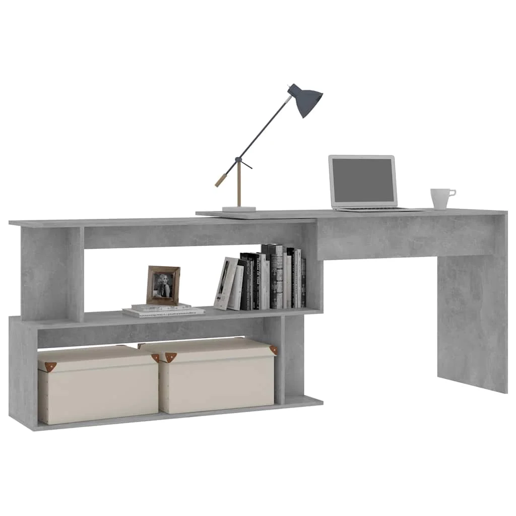 Bureau d'angle 200 x 50 x 76 cm gris béton bois d'ingénierie – vue de dos