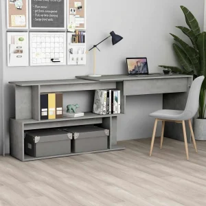 Bureau d'angle 200 x 50 x 76 cm gris béton bois d'ingénierie – vue d’ensemble