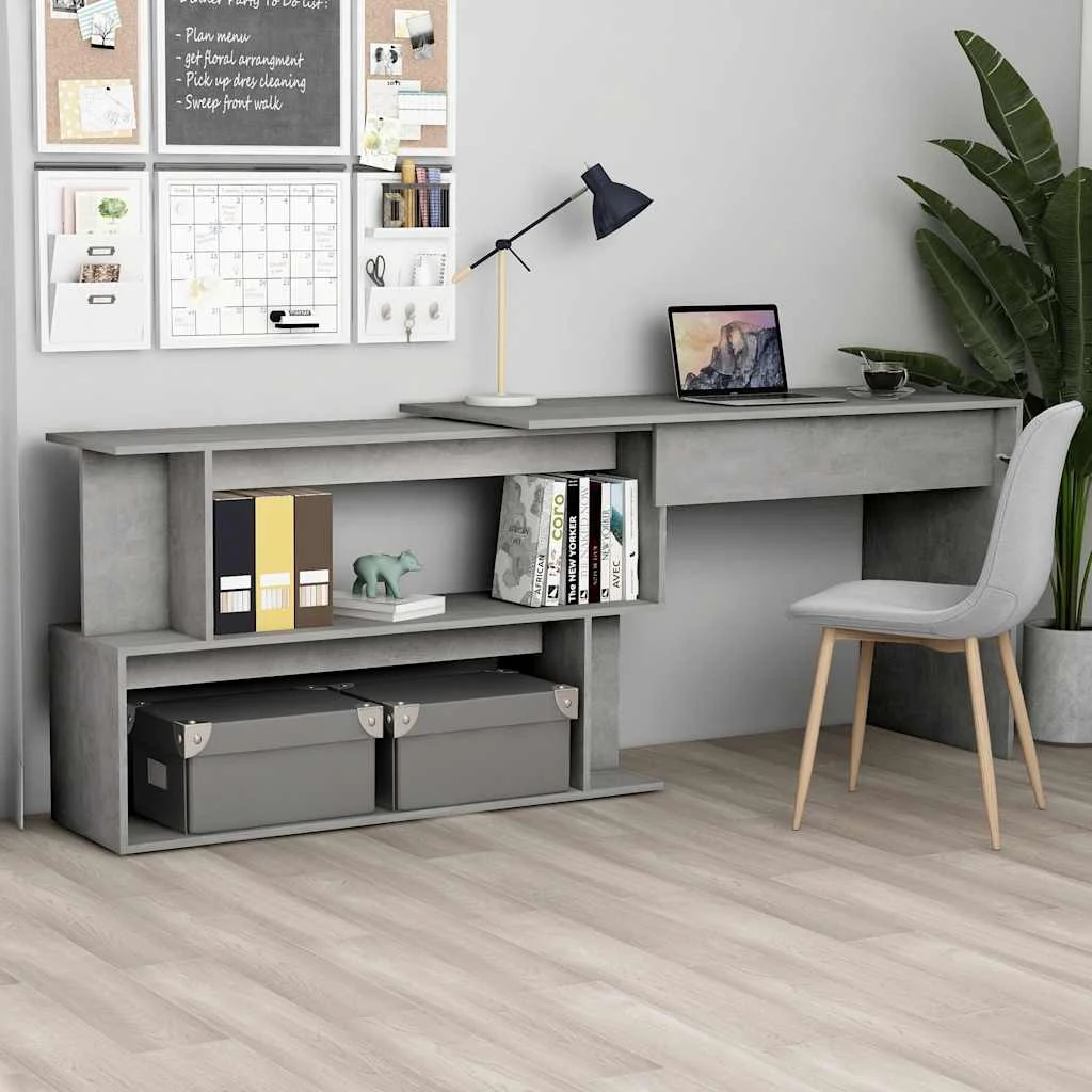 Bureau d'angle 200 x 50 x 76 cm gris béton bois d'ingénierie – vue d’ensemble