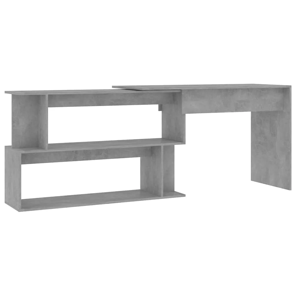 Bureau d'angle 200 x 50 x 76 cm gris béton bois d'ingénierie – vue de côté