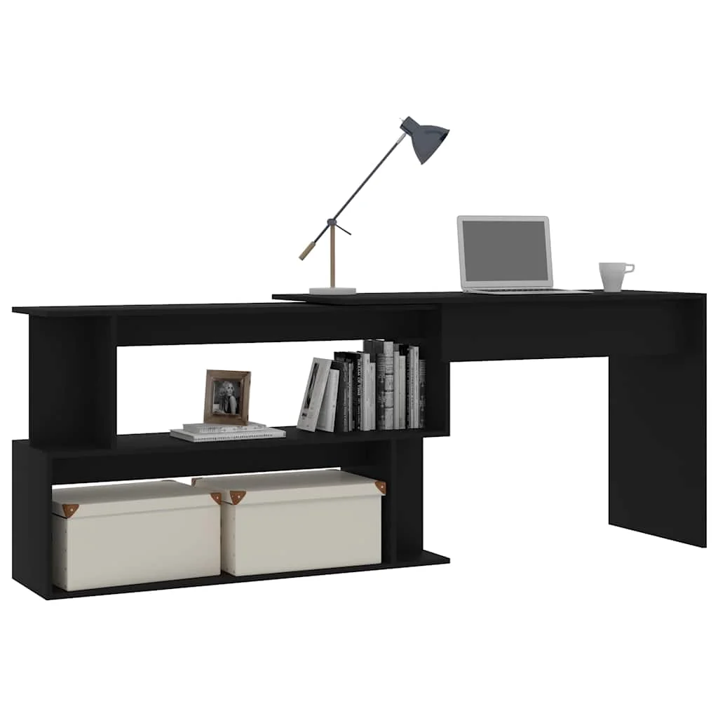 Bureau d'angle 200 x 50 x 76 cm noir bois d'ingénierie – vue de dos