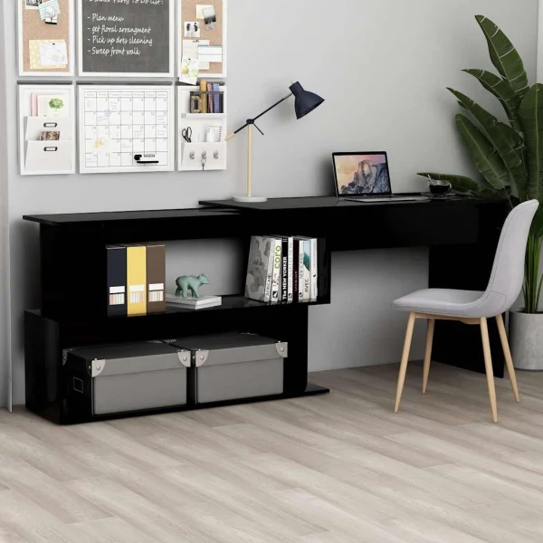 Bureau d'angle 200 x 50 x 76 cm noir bois d'ingénierie – vue d’ensemble