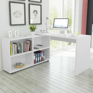 Bureau d'angle 4 étagères 130 x 60 x 75 cm blanc bois d'ingénierie – vue d’ensemble