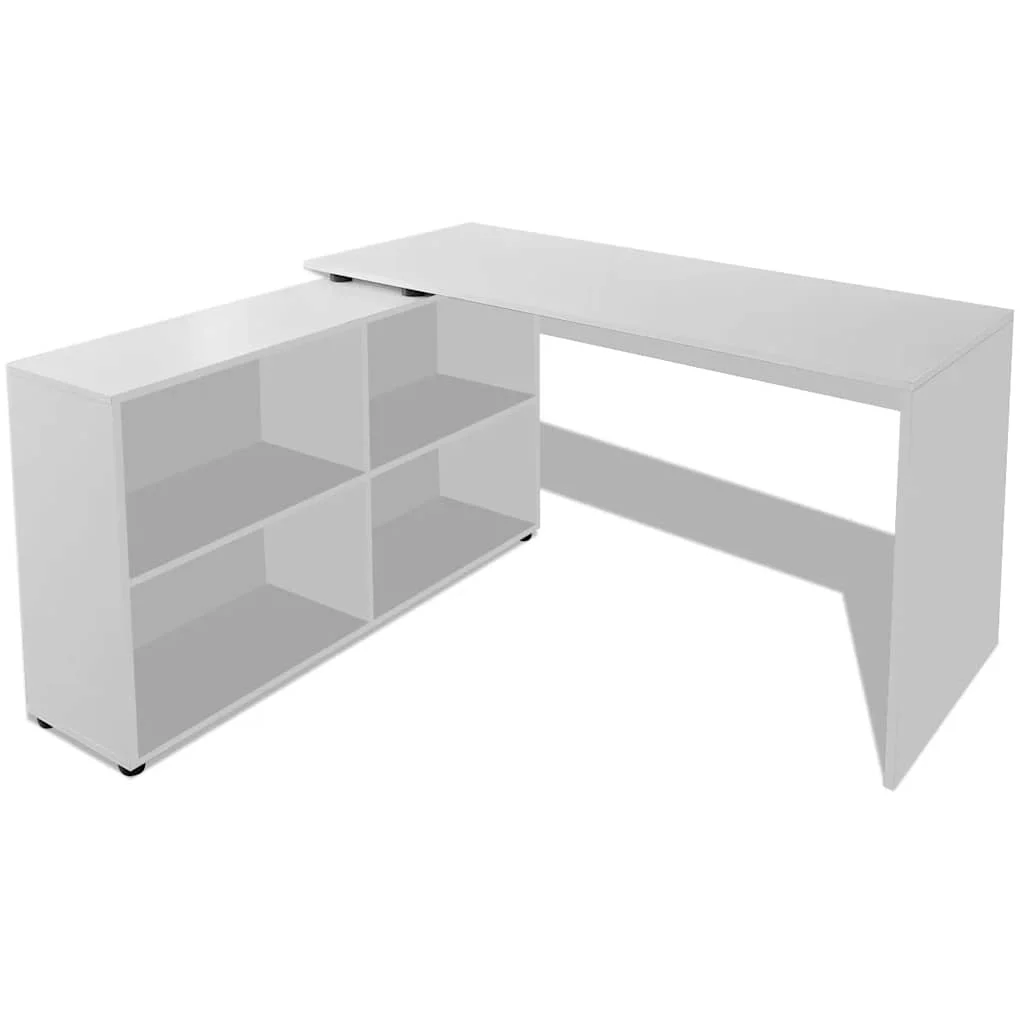 Bureau d'angle 4 étagères 130 x 60 x 75 cm blanc bois d'ingénierie – vue de côté