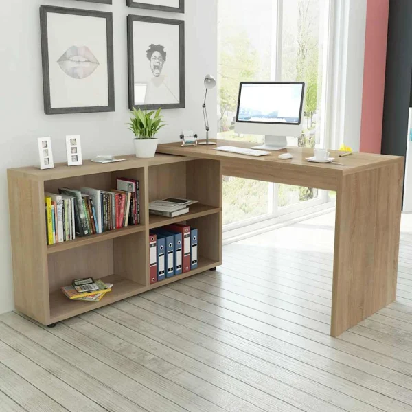 Bureau d'angle 4 étagères 130 x 60 x 75 cm chêne bois d'ingénierie – vue d’ensemble