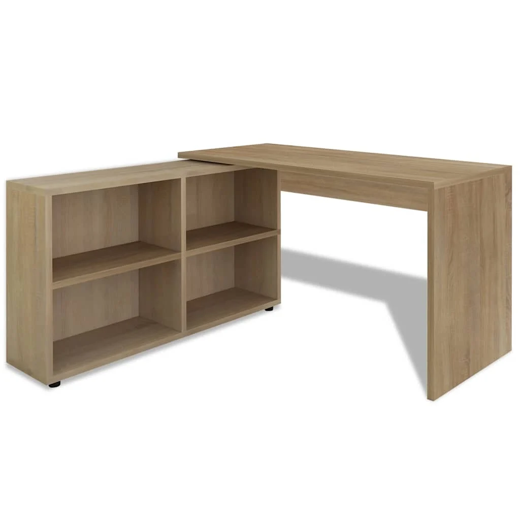 Bureau d'angle 4 étagères 130 x 60 x 75 cm chêne bois d'ingénierie – vue de côté