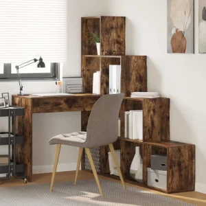 Bureau d'angle avec étagère 149,5 x 101,5 x 149,5 cm chêne fumé bois d'ingénierie – vue d’ensemble