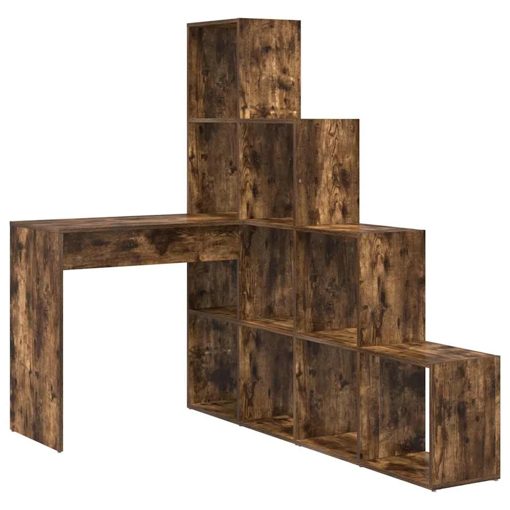 Bureau d'angle avec étagère 149,5 x 101,5 x 149,5 cm chêne fumé bois d'ingénierie – vue de côté