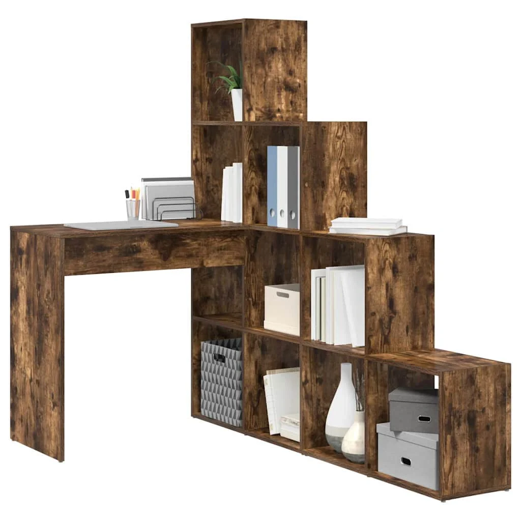 Bureau d'angle avec étagère 149,5 x 101,5 x 149,5 cm chêne fumé bois d'ingénierie – vue de détail