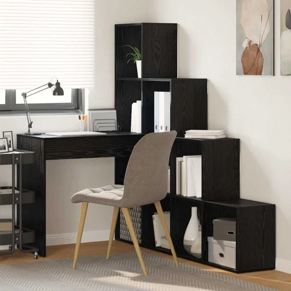 Bureau d'angle avec étagère 149,5 x 101,5 x 149,5 cm chêne noir bois d'ingénierie – vue d’ensemble