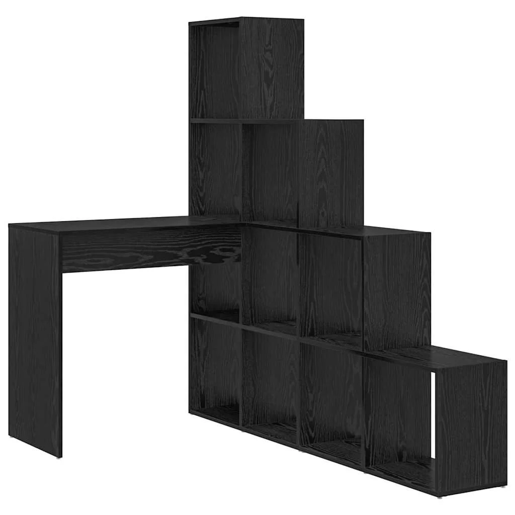 Bureau d'angle avec étagère 149,5 x 101,5 x 149,5 cm chêne noir bois d'ingénierie – vue de côté