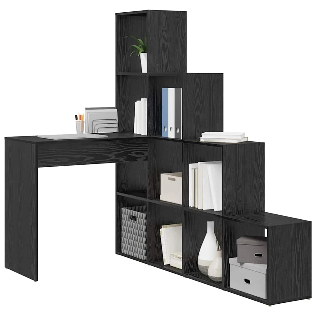 Bureau d'angle avec étagère 149,5 x 101,5 x 149,5 cm chêne noir bois d'ingénierie – vue de détail
