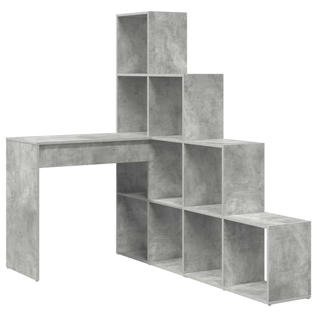 Bureau d'angle avec étagère 149,5 x 101,5 x 149,5 cm gris béton bois d'ingénierie – vue de côté