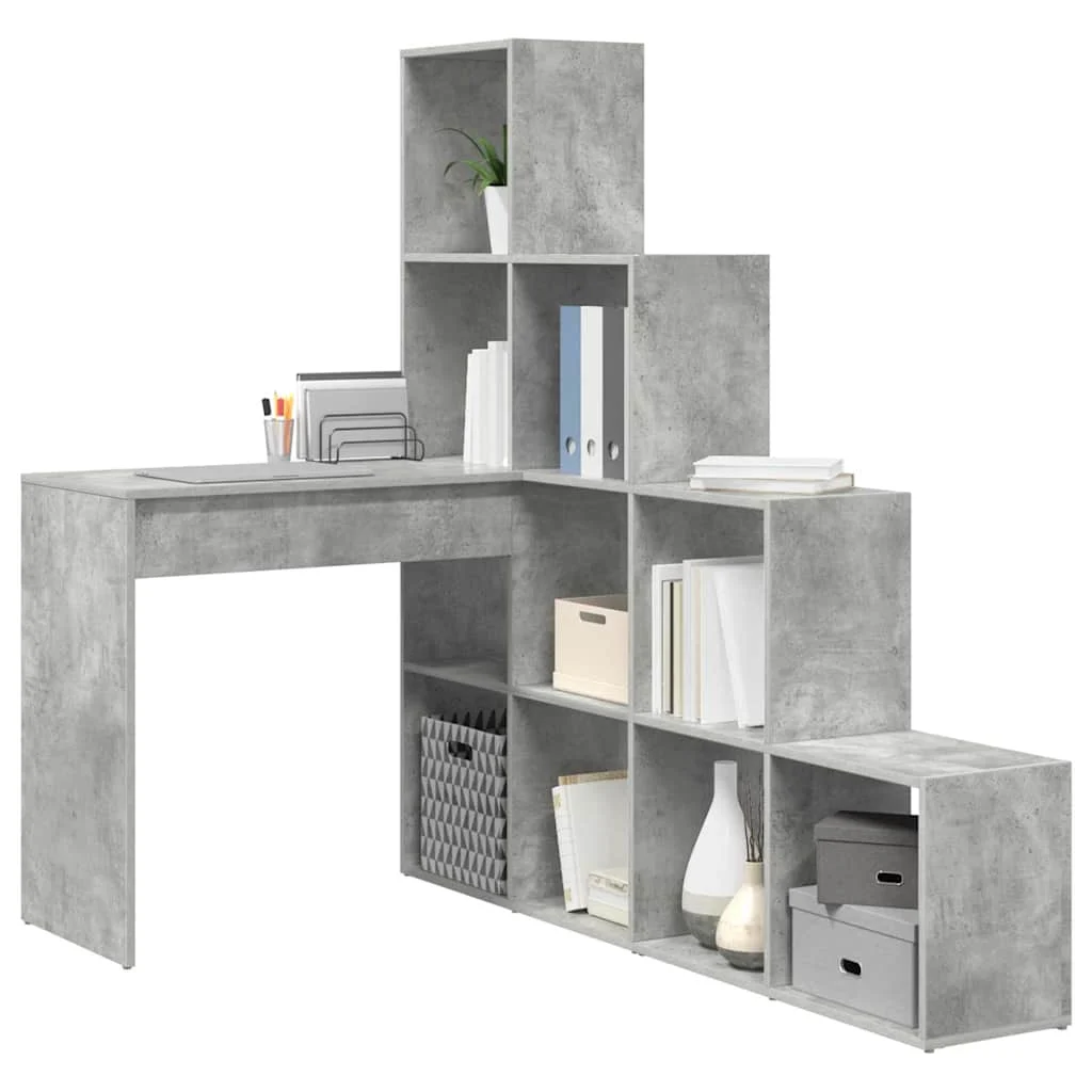 Bureau d'angle avec étagère 149,5 x 101,5 x 149,5 cm gris béton bois d'ingénierie – vue de détail