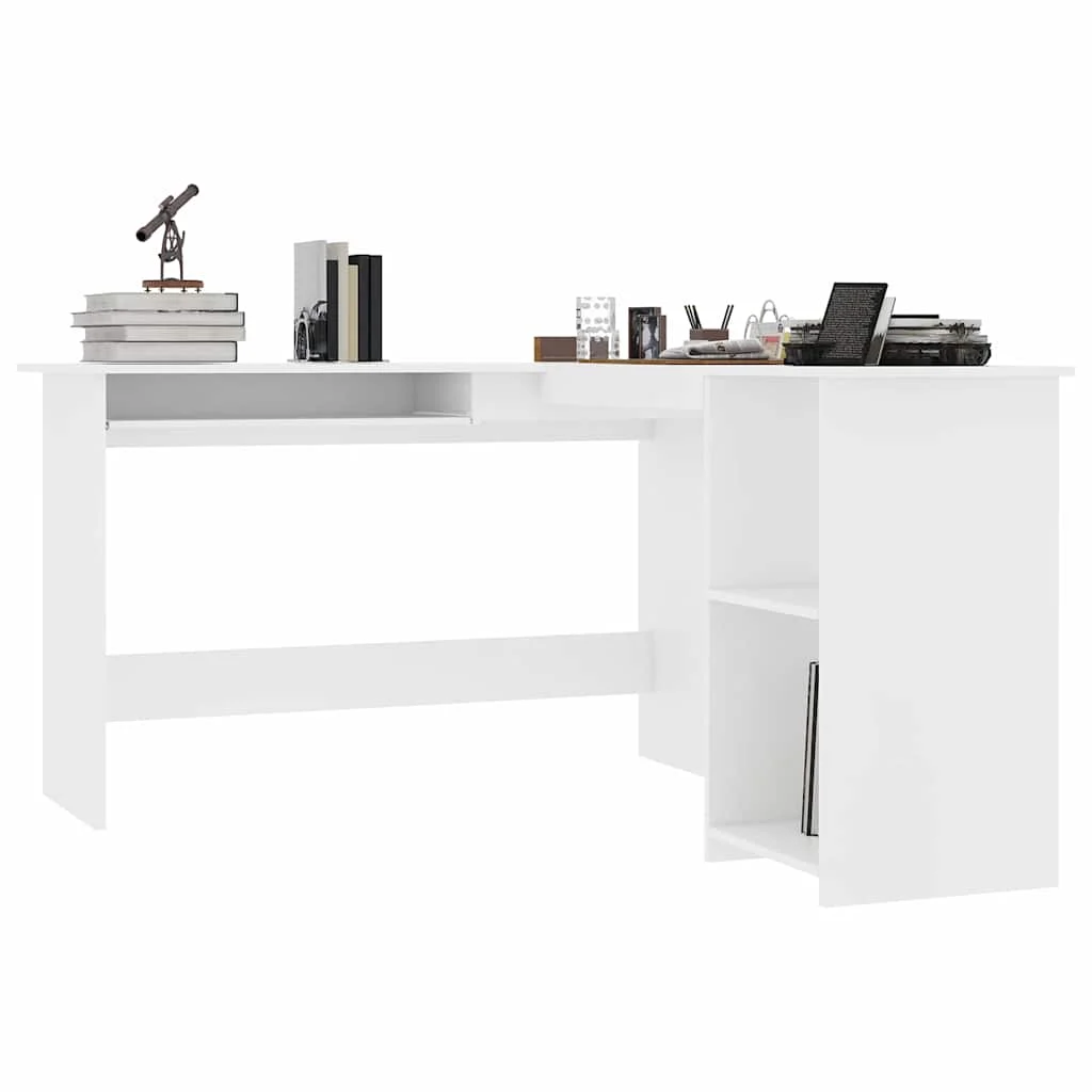 Bureau d'angle en forme de L 120 x 140 x 75 cm blanc bois d'ingénierie – vue de dessus