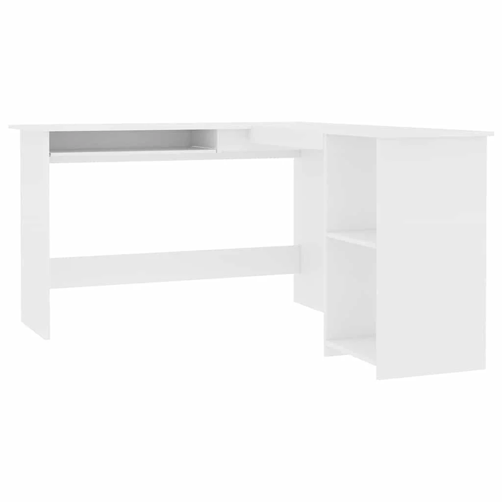 Bureau d'angle en forme de L 120 x 140 x 75 cm blanc bois d'ingénierie – vue de côté