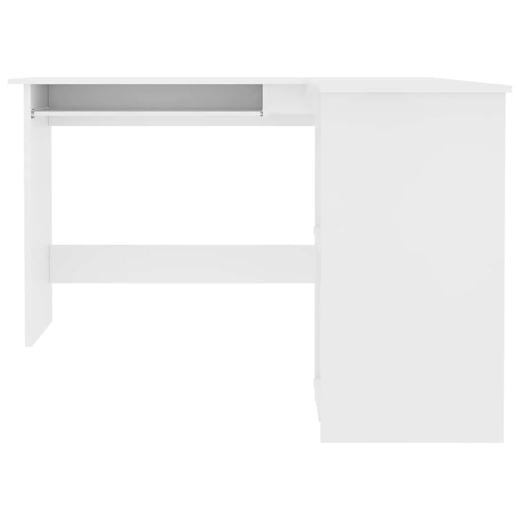 Bureau d'angle en forme de L 120 x 140 x 75 cm blanc bois d'ingénierie – vue de détail