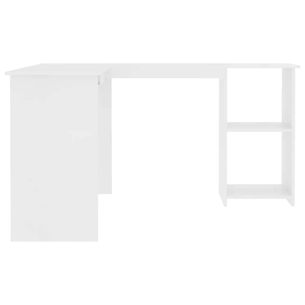 Bureau d'angle en forme de L 120 x 140 x 75 cm blanc bois d'ingénierie – vue en situation