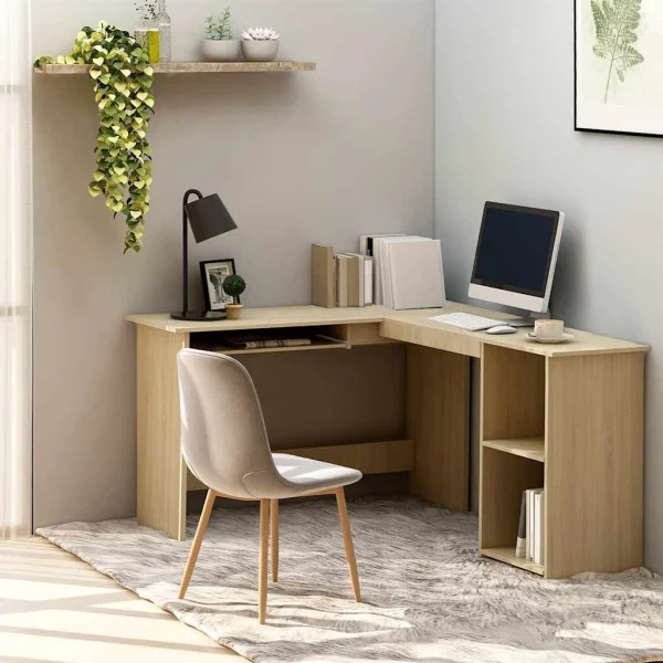 Bureau d'angle en forme de L 120 x 140 x 75 cm chêne sonoma bois d'ingénierie – vue d’ensemble