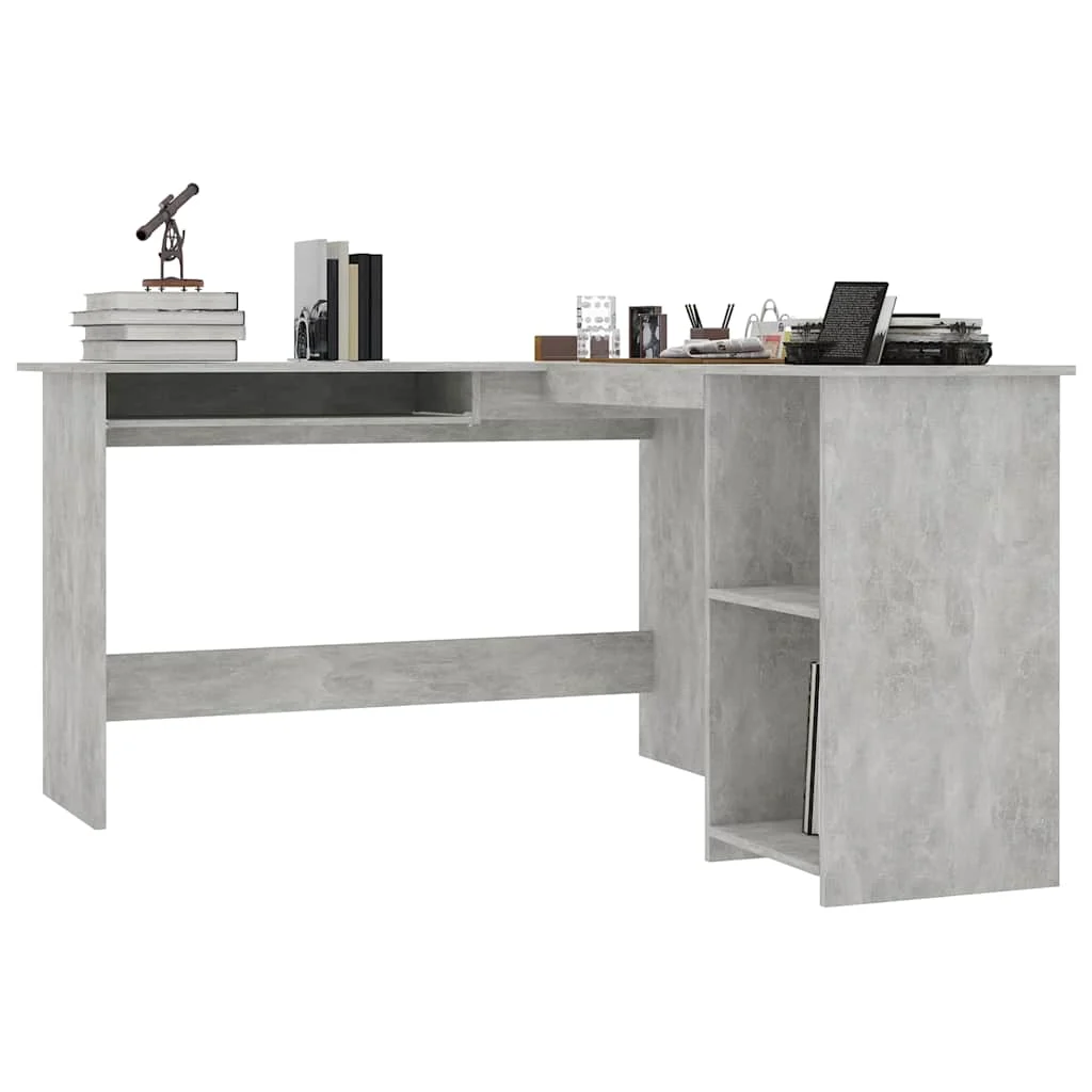Bureau d'angle en forme de L 120 x 140 x 75 cm gris béton bois d'ingénierie – vue de dessus