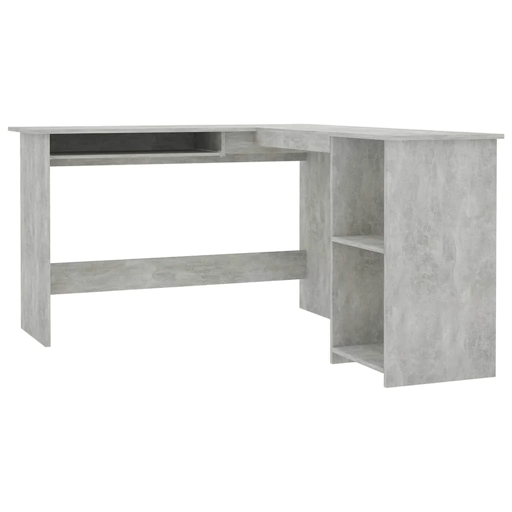 Bureau d'angle en forme de L 120 x 140 x 75 cm gris béton bois d'ingénierie – vue de côté