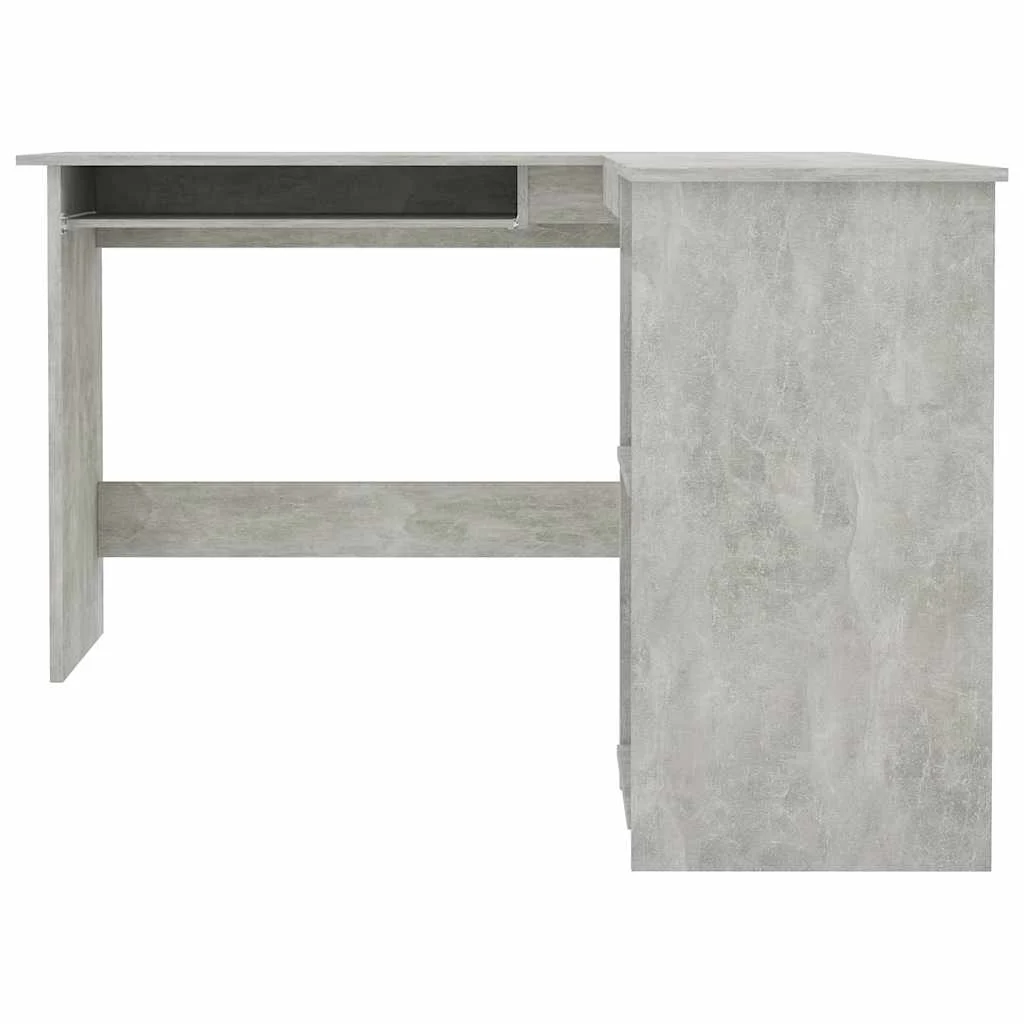 Bureau d'angle en forme de L 120 x 140 x 75 cm gris béton bois d'ingénierie – vue de détail