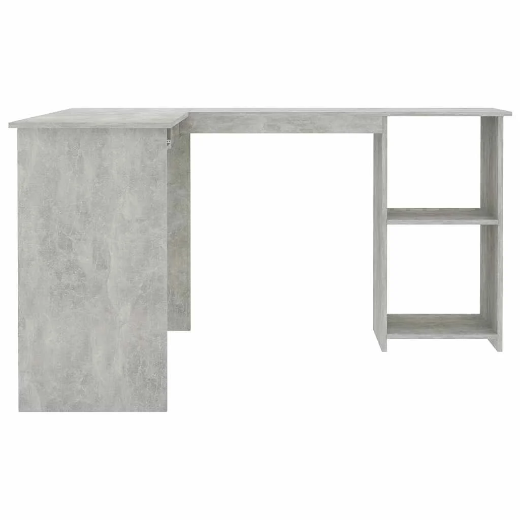 Bureau d'angle en forme de L 120 x 140 x 75 cm gris béton bois d'ingénierie – vue en situation