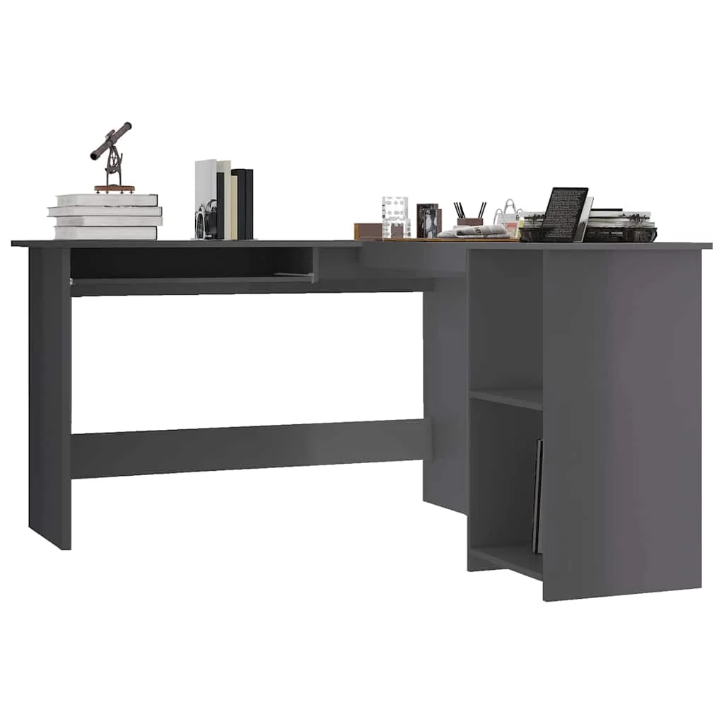 Bureau d'angle forme de L 120 x 140 x 75 cm gris brillant aggloméré – vue de dessus