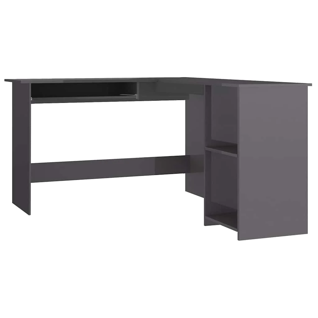 Bureau d'angle forme de L 120 x 140 x 75 cm gris brillant aggloméré – vue de côté