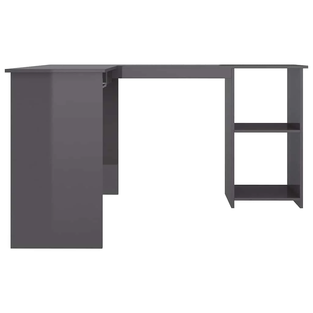 Bureau d'angle forme de L 120 x 140 x 75 cm gris brillant aggloméré – vue en situation