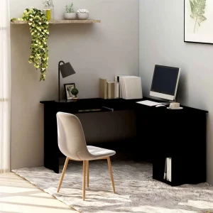 Bureau d'angle en forme de L 120 x 140 x 75 cm noir bois d'ingénierie – vue d’ensemble