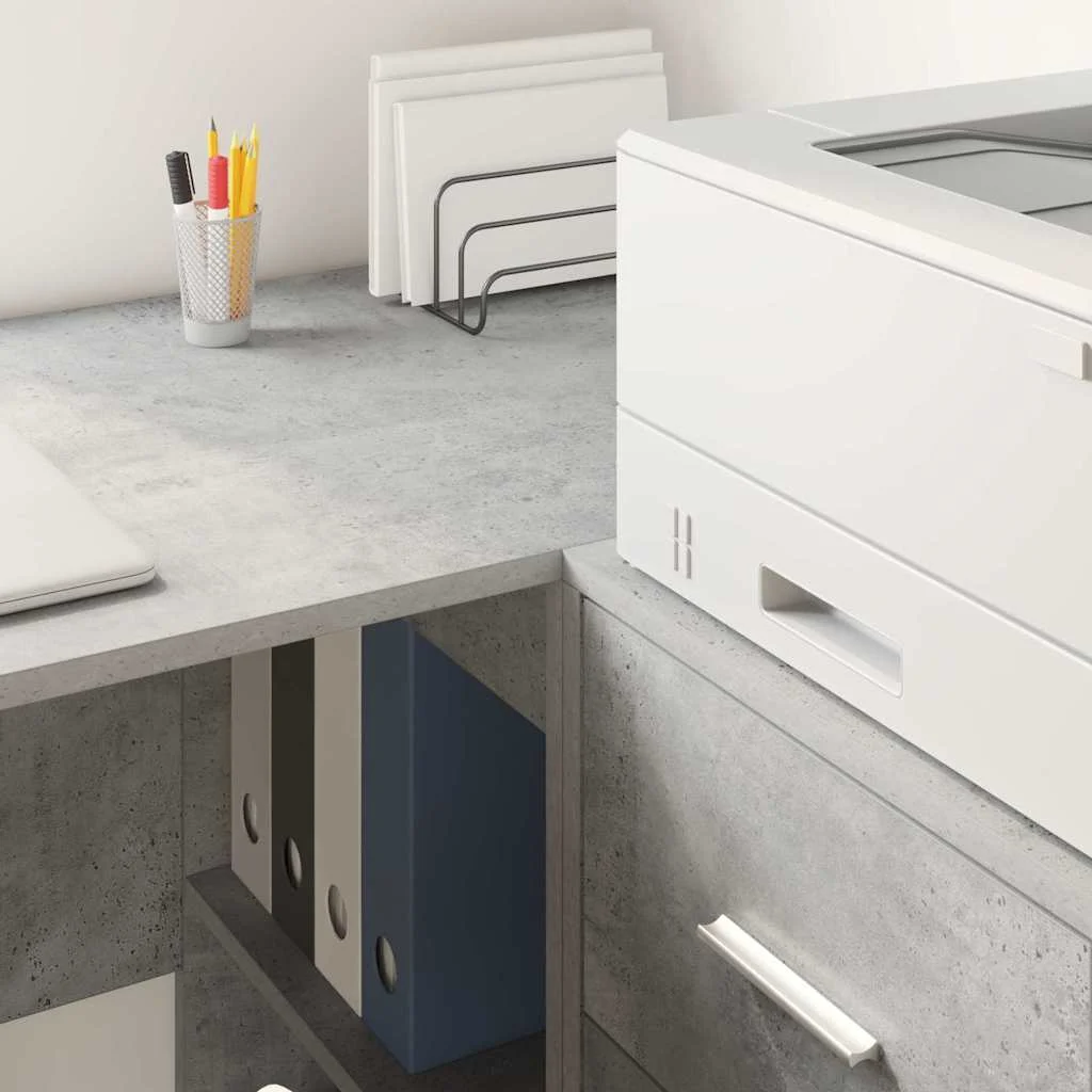 Bureau d'angle avec tiroir 102 x 88 x 75 cm gris béton – vue en situation