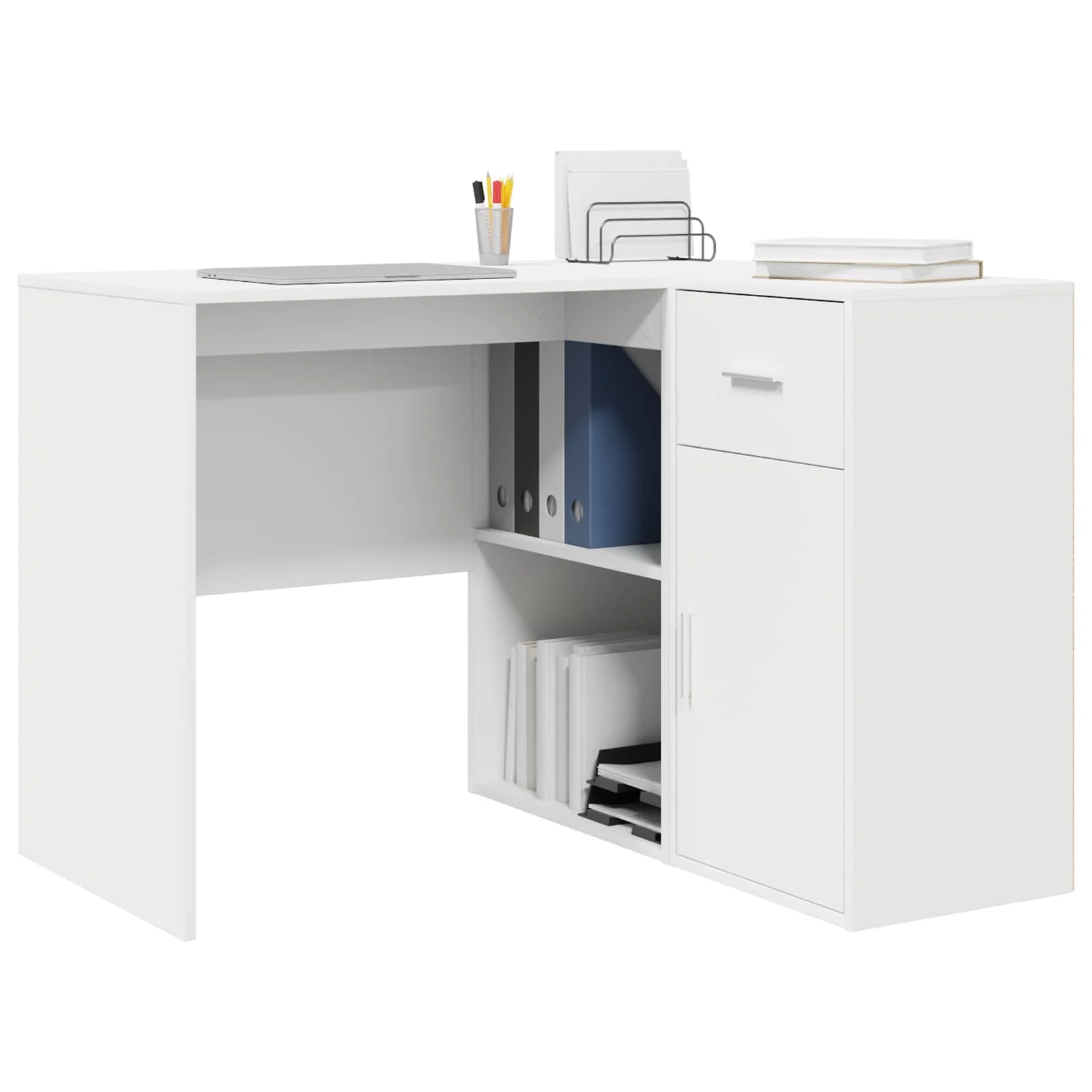 Bureau d'angle avec tiroir avec étagère 102 x 88 x 75 cm blanc – vue de détail