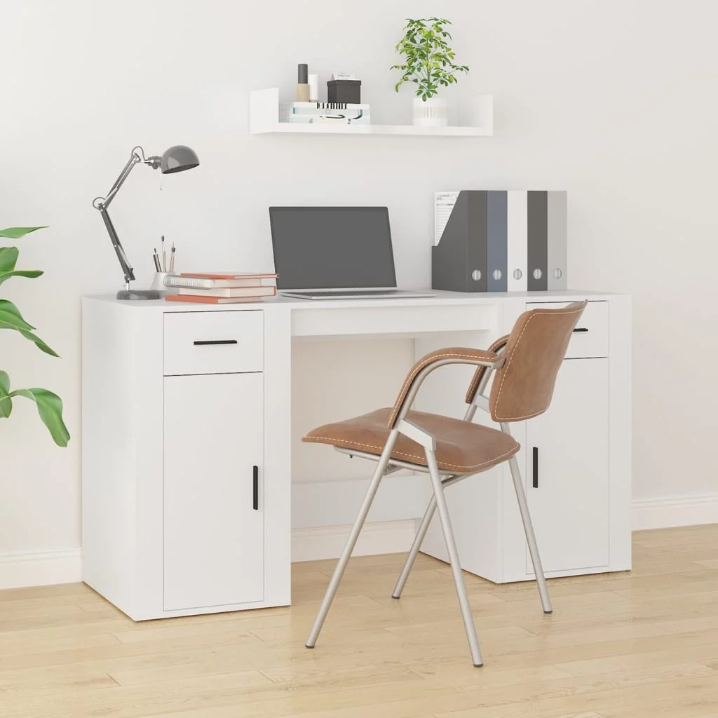Bureau avec armoire 100 x 49 x 75 cm blanc bois d'ingénierie – vue d’ensemble