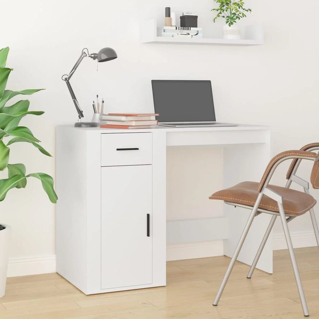 Bureau avec armoire 100 x 49 x 75 cm blanc bois d'ingénierie – vue de détail