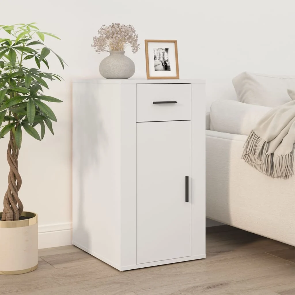 Bureau avec armoire 100 x 49 x 75 cm blanc bois d'ingénierie – vue en situation