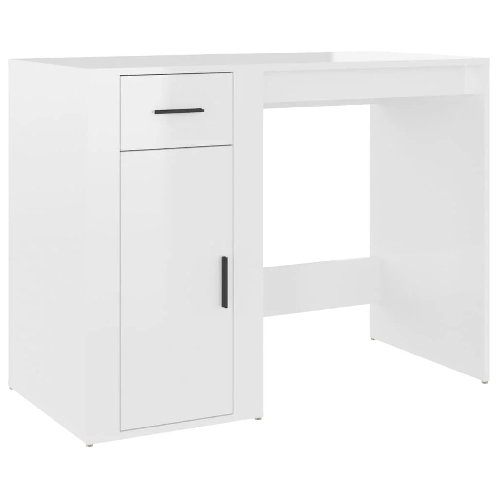 Bureau avec armoire 100 x 49 x 75 cm blanc brillant bois d'ingénierie – vue de dessus
