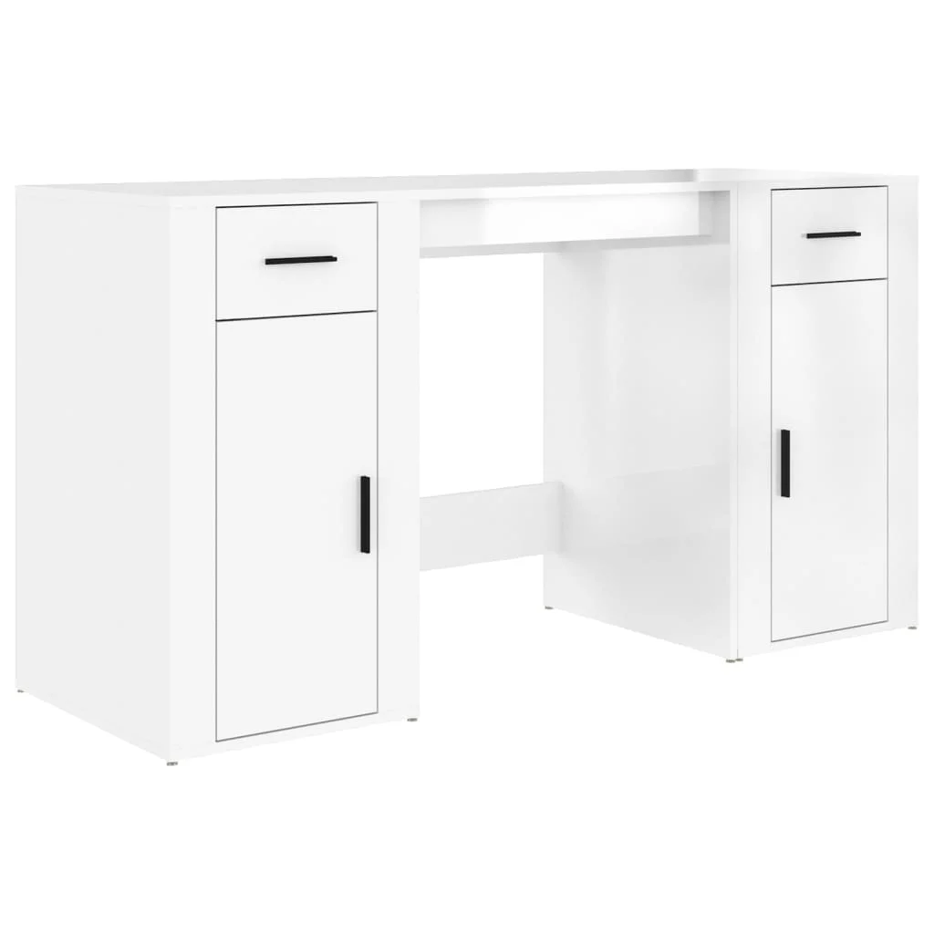 Bureau avec armoire 100 x 49 x 75 cm blanc brillant bois d'ingénierie – vue de côté