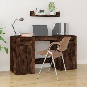 Bureau avec armoire 100 x 49 x 75 cm chêne fumé bois d'ingénierie – vue d’ensemble