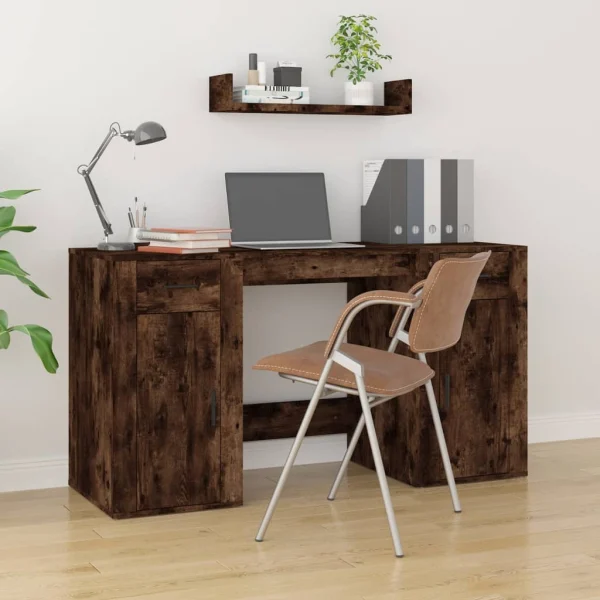 Bureau avec armoire 100 x 49 x 75 cm chêne fumé bois d'ingénierie – vue d’ensemble