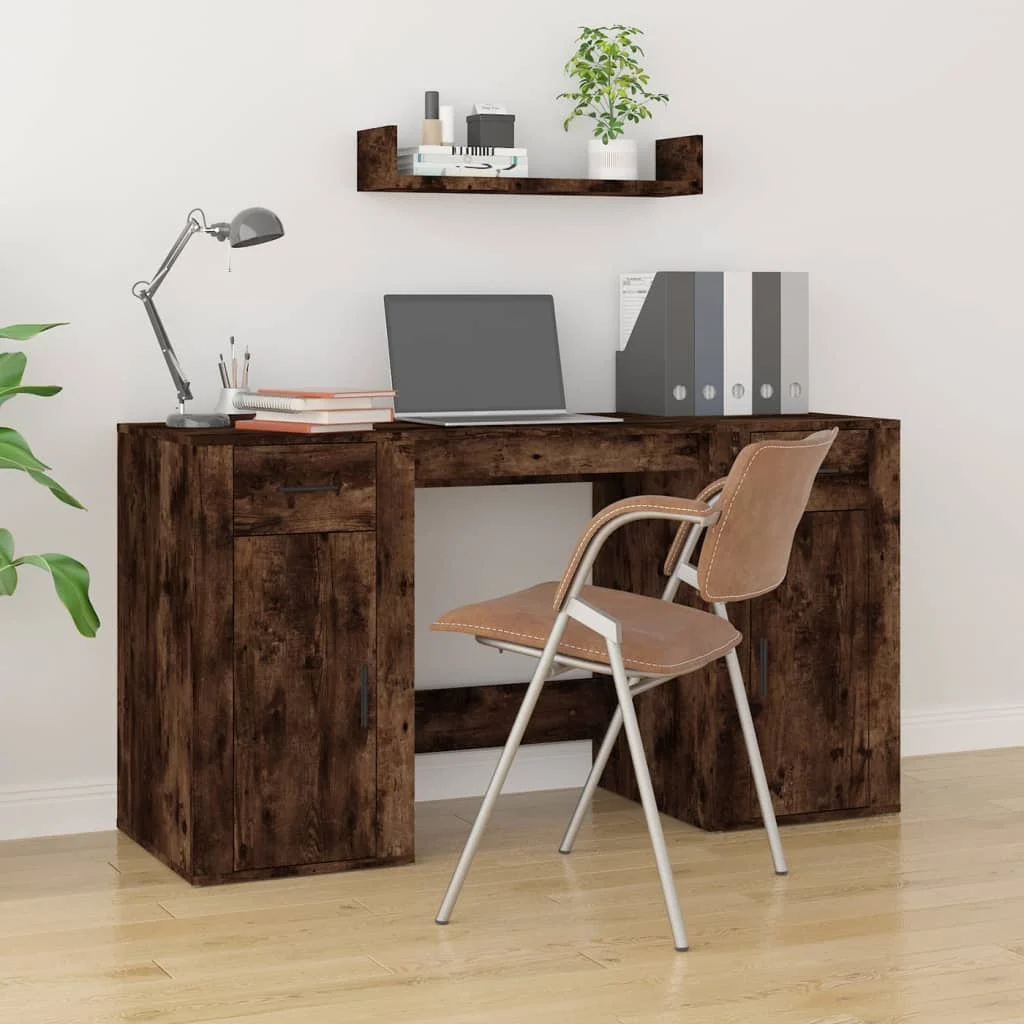 Bureau avec armoire 100 x 49 x 75 cm chêne fumé bois d'ingénierie – vue d’ensemble