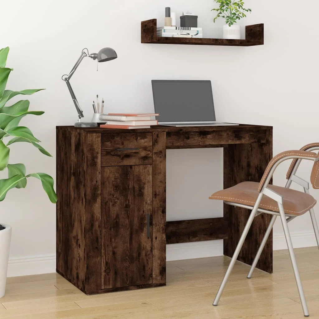 Bureau avec armoire 100 x 49 x 75 cm chêne fumé bois d'ingénierie – vue de détail