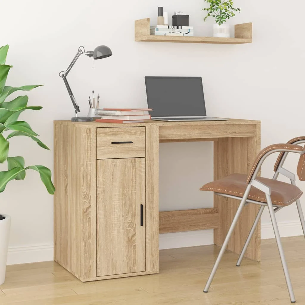 Bureau avec armoire 100 x 49 x 75 cm chêne sonoma bois d'ingénierie – vue de détail