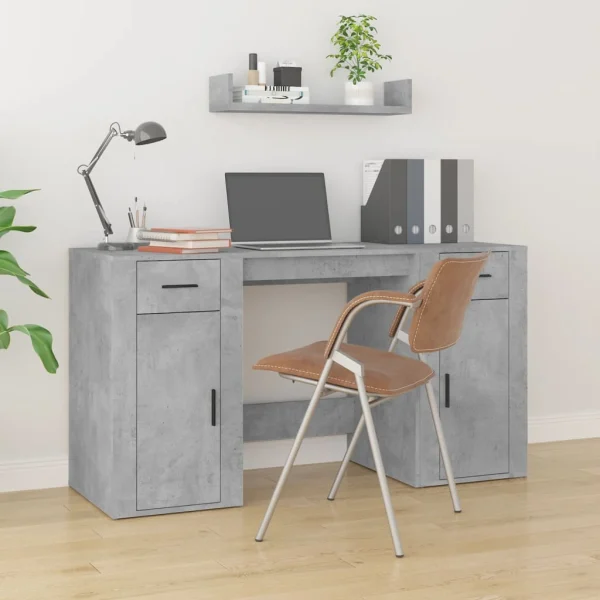 Bureau avec armoire 100 x 49 x 75 cm gris béton bois d'ingénierie – vue d’ensemble