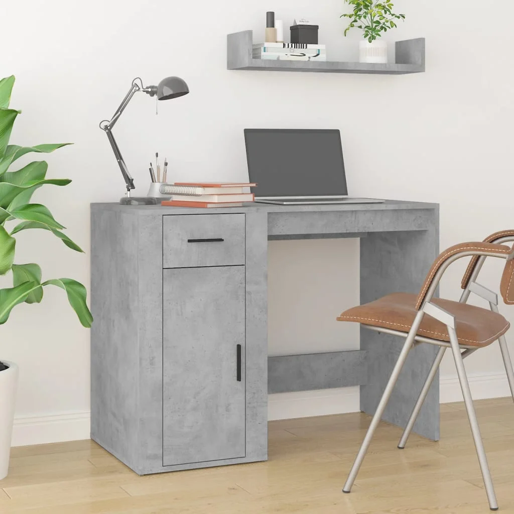 Bureau avec armoire 100 x 49 x 75 cm gris béton bois d'ingénierie – vue de détail