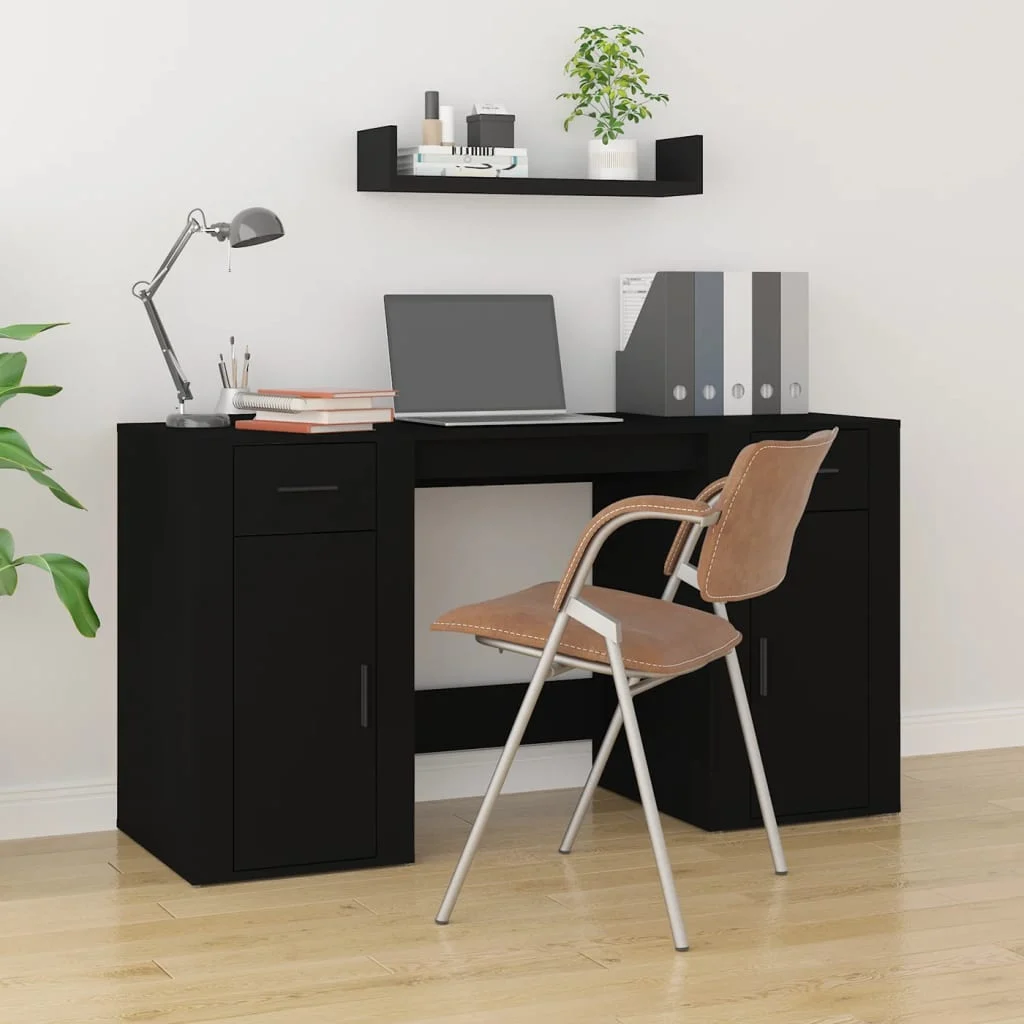 Bureau avec armoire 100 x 49 x 75 cm noir bois d'ingénierie – vue d’ensemble